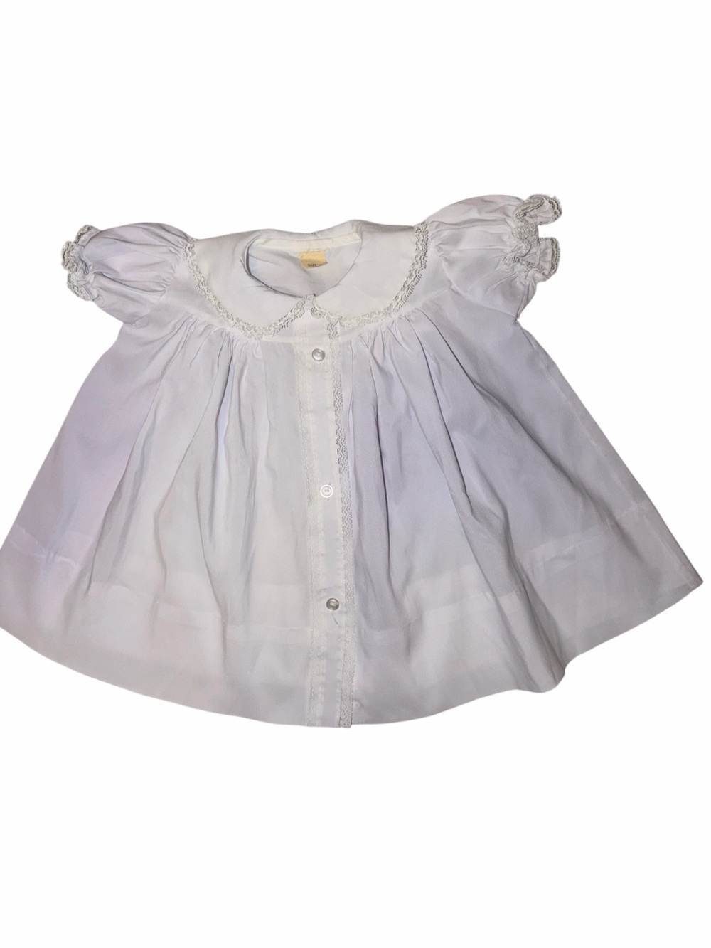 Vintage 50s-60s White Baby Dress Peter Pan Collar Lace Puff Sleeve 6-12m Baptism